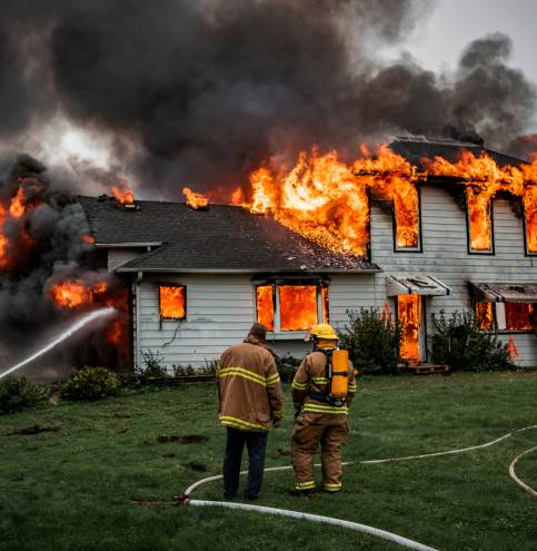 Fire,Fighters,Putting,Out,A,House,Fire